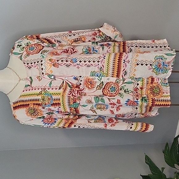H by Halston Machine Washable Linen Button Down Adjustable Sleeve Tunic Size 3X - Picture 1 of 10